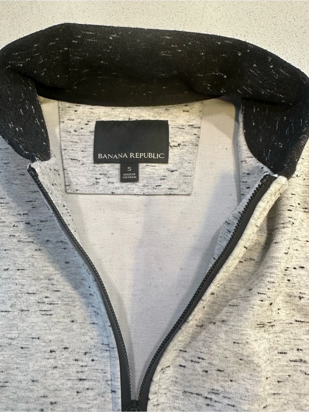 Banana Republic Light Gray Bomber Jacket with Black Trim